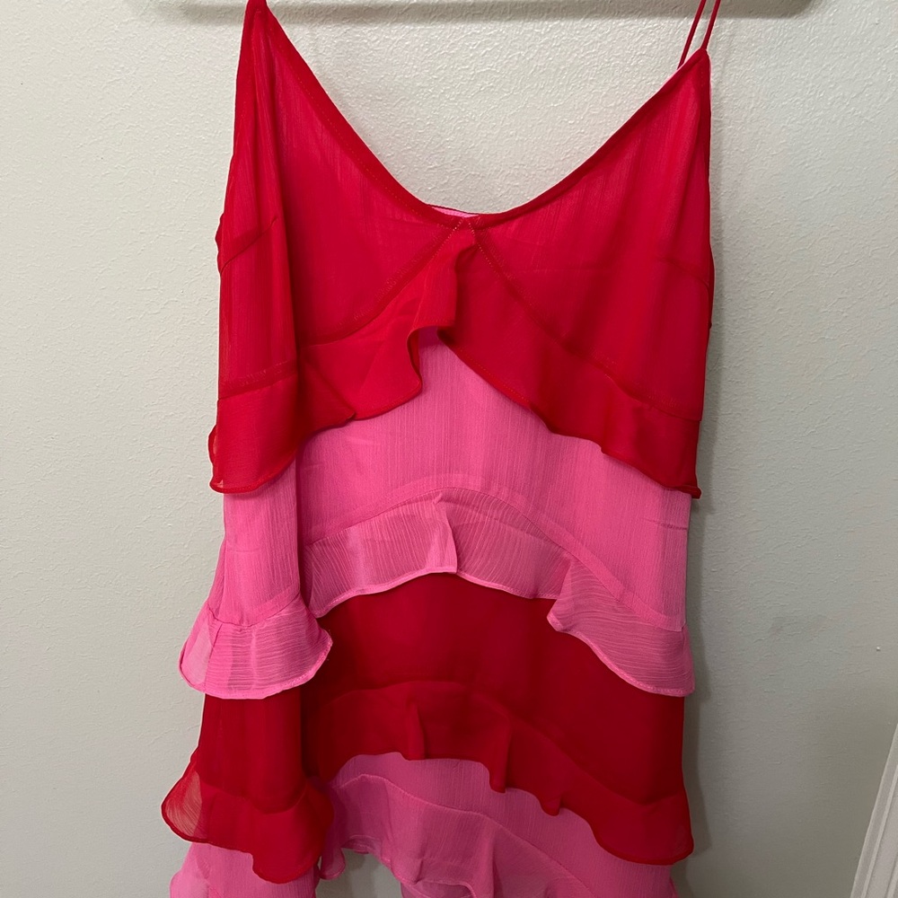 Never Fully Dressed Red and Pink Ruffled Mini Dress